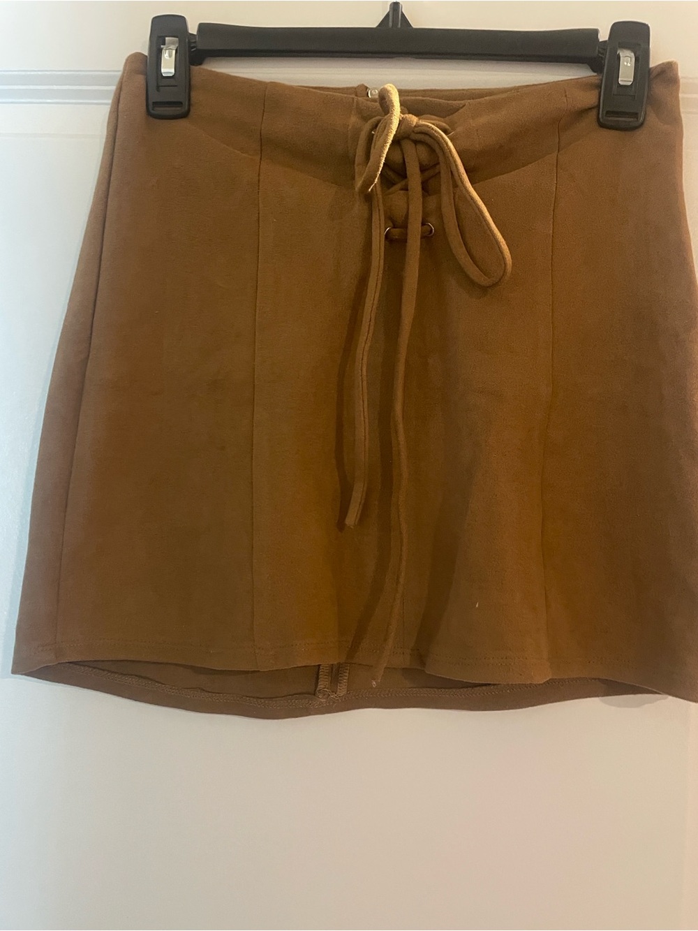 Charlotte Russe Suede-Look Brown Lace-Up Mini Skirt